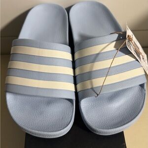Light Blue and Cream Striped Slides